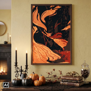 Oude Halloween, Boze Heks met Vuur in het Bos Poster