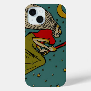 Oude Halloween, Boze Heks Vliegt op Bezemsteel iPhone 15 Case
