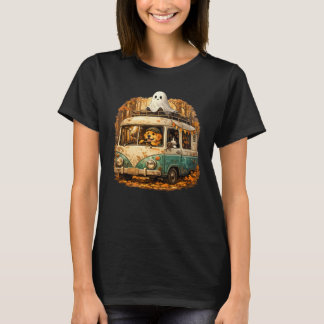 Oude Halloween-camper met hond, kat en knuffel T-shirt