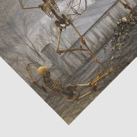 Oude Halloween Decoupage Dansende Skeletten Tissuepapier (Detail)