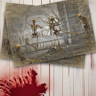 Oude Halloween Decoupage Dansende Skeletten Tissuepapier