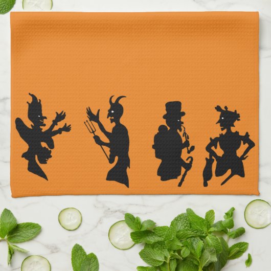 Oude Halloween-demon duivel silhouetten Theedoek (Gevouwen)