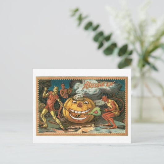 Oude halloween, duivels briefkaart (Staand voorkant)