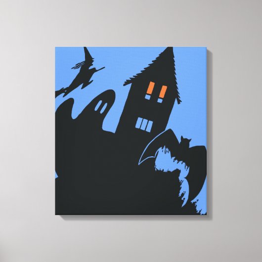 Oude Halloween, eng huis en heks Canvas Afdruk (Voorkant)