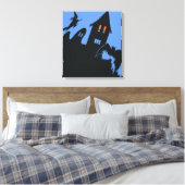 Oude Halloween, eng huis en heks Canvas Afdruk (Insitu (Slaapkamer))