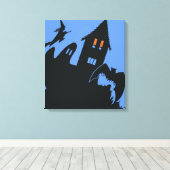 Oude Halloween, eng huis en heks Canvas Afdruk (Insitu (Houten vloer))