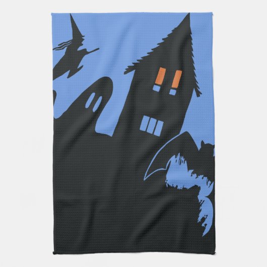 Oude Halloween, eng huis en heks Theedoek (Verticaal)