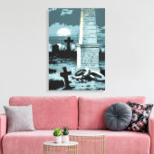 Oude Halloween, enge begraafplaats met graven Canvas Afdruk (Insitu (Woonkamer))