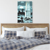 Oude Halloween, enge begraafplaats met graven Canvas Afdruk (Insitu (Slaapkamer))