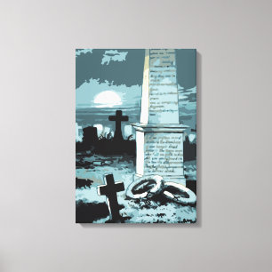 Oude Halloween, enge begraafplaats met graven Canvas Afdruk