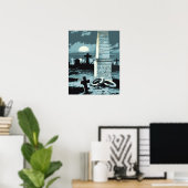 Oude Halloween, enge begraafplaats met graven Poster (Thuiskantoor)
