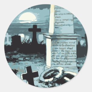 Oude Halloween, enge begraafplaats met graven Ronde Sticker