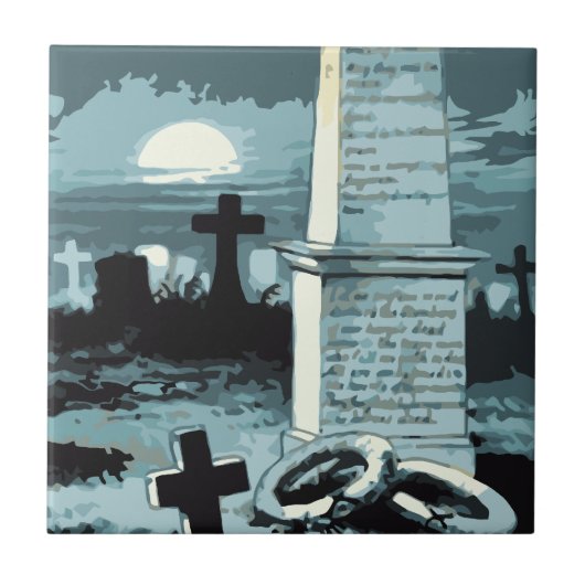 Oude Halloween, enge begraafplaats met graven Tegeltje (Voorkant)