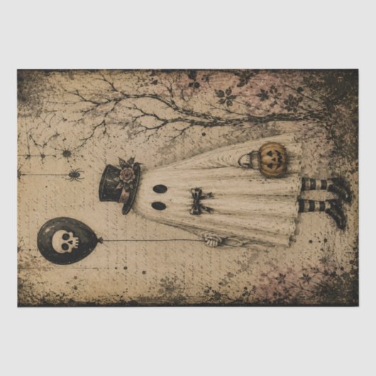 Oude Halloween Geest Decoupage Griezelen Gotisch Tissuepapier (Voorkant)