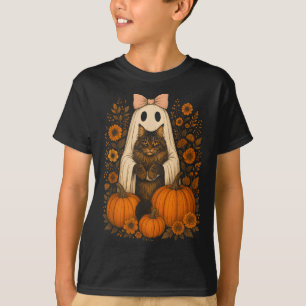 Oude Halloween-geest met Maine Coon-kat T-shirt