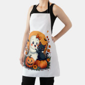 Oude Halloween Geest met Zwarte Kat Groovy F Schort (Insitu)