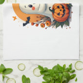 Oude Halloween-geest met zwarte kat groovy F Theedoek (Gevouwen)