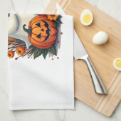 Oude Halloween-geest met zwarte kat groovy F Theedoek (Quarter Fold)