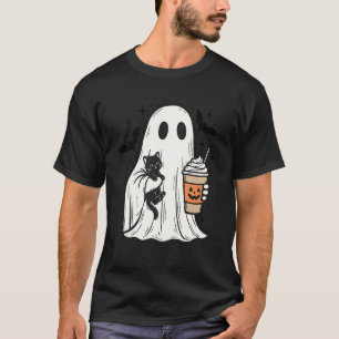 Oude Halloween Geest met Zwarte Kat Herfst Koffie T-shirt