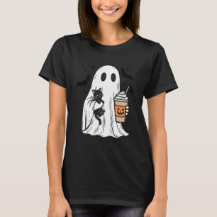 Oude Halloween Geest met Zwarte Kat Herfst Koffie T-shirt