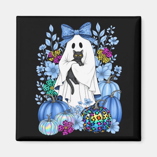 Oude Halloween Geest met Zwarte Kat Mannen Magneet (Voorkant)