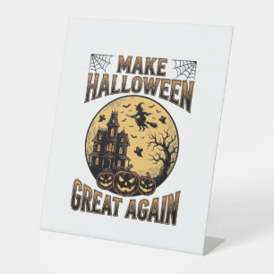Oude Halloween Geweldig Weer Spokenhuis Ontwerp Reclamebord Met Voetstuk