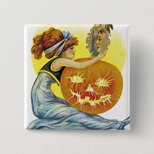 Oude Halloween Glamour Vierkante Button 5,1 Cm (Voorkant)