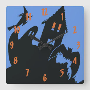 Oude Halloween, Griezeld Huis en Heks Vierkante Klok