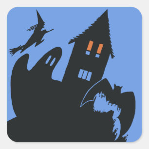 Oude Halloween, Griezelen van een Huis en Heks Vierkante Sticker