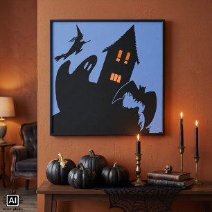 Oude Halloween, Griezelen van een Spookhuis en Hek Poster
