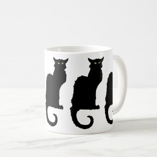 Oude Halloween, griezelige Art Nouveau Zwarte Kat Koffiemok (Voorkant rechts)