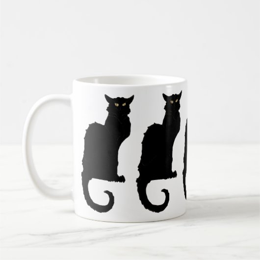 Oude Halloween, griezelige Art Nouveau Zwarte Kat Koffiemok (Links)