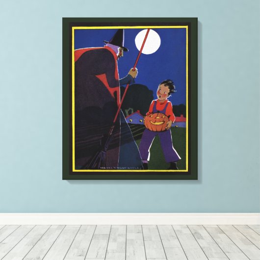 Oude Halloween, griezelige heks met jongen Canvas Afdruk (Insitu (Houten vloer))