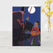 Oude Halloween, griezelige heks met jongen Kaart (Gele Bloem)