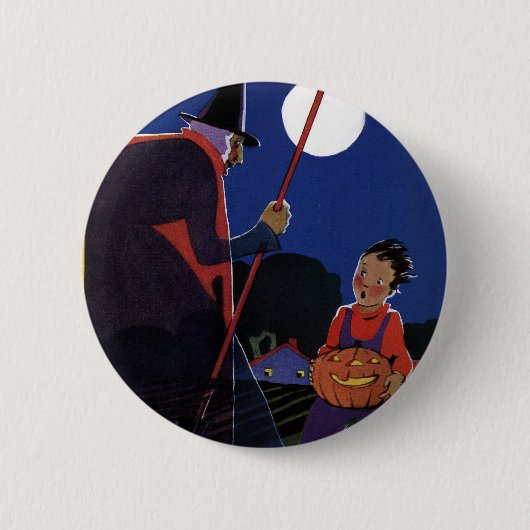 Oude Halloween, griezelige heks met jongen Ronde Button 5,7 Cm (Voorkant)