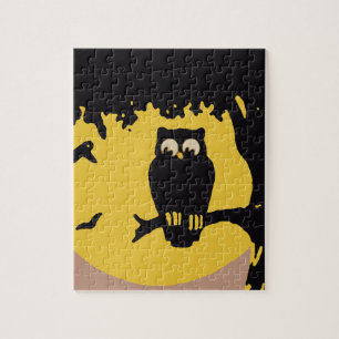 Oude Halloween, griezelige uil in boom met maan Legpuzzel