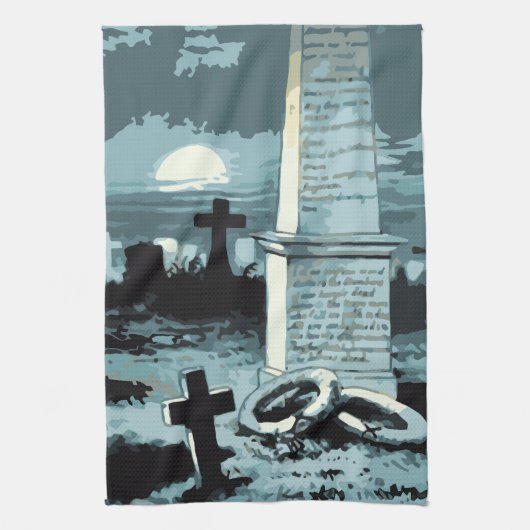 Oude Halloween, Griezelijk Kerkhof met Graven Theedoek (Verticaal)