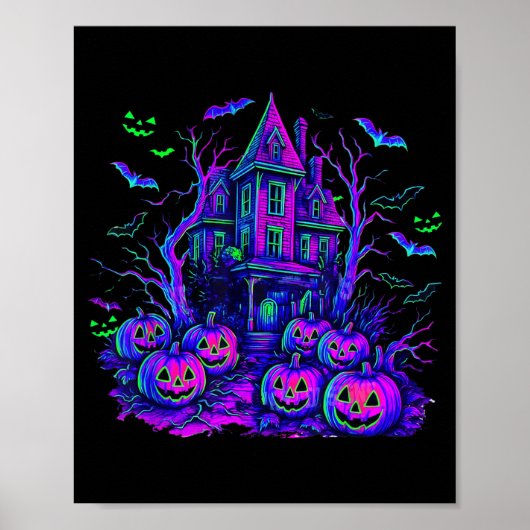 Oude Halloween Griezelscène Retro Pompoen Verschri Poster (Voorkant)