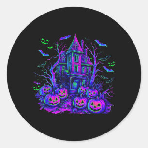 Oude Halloween Griezelscène Retro Pompoen Verschri Ronde Sticker