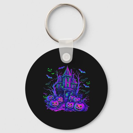Oude Halloween Griezelscène Retro Pompoen Verschri Sleutelhanger (Voorkant)