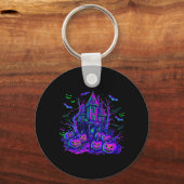 Oude Halloween Griezelscène Retro Pompoen Verschri Sleutelhanger (Voorkant)