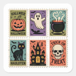 Oude Halloween Griezelszegels Stickerblad Vierkante Sticker