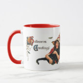 Oude Halloween-groeten, kind heks met kat Mok (Links)
