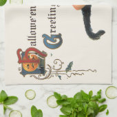 Oude Halloween-groeten, kind heks met kat Theedoek (Gevouwen)