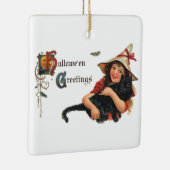 Oude Halloween-groeten, kindheks met kat Keramisch Ornament (Rechts)