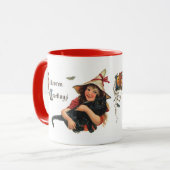 Oude Halloween-groeten, kindheks met kat Mok (Voorkant links)