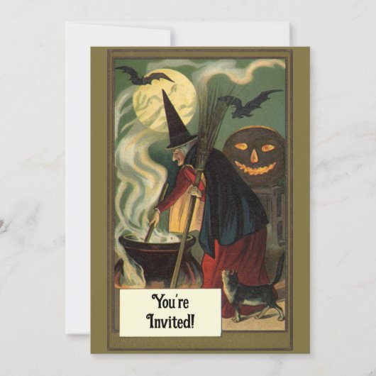 Oude Halloween Heks Bruiloftsfeest Kaart (Voorkant)