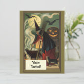 Oude Halloween Heks Bruiloftsfeest Kaart (Staand voorkant)