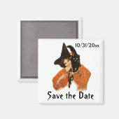 Oude Halloween Heks en Kat, Save the Date! Magneet (Voorkant / Achterkant)