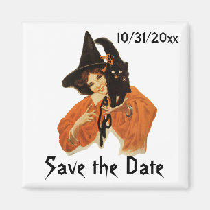 Oude Halloween Heks en Kat, Save the Date! Magneet